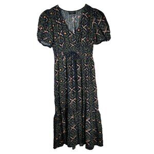 Dress Forum Size Small Puff Sleeve Ruffle Green Dress Midi Geometric